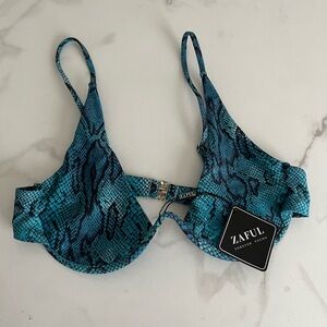 Zaful Teal Snake Print Bikini Top
